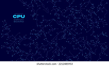 Hi-Tech Digital Circuit Background. CPU Microchip Abstract Blue Electric Board Design. Digital Particles with Trails Forming Tech Pattern. Vector Illustration.