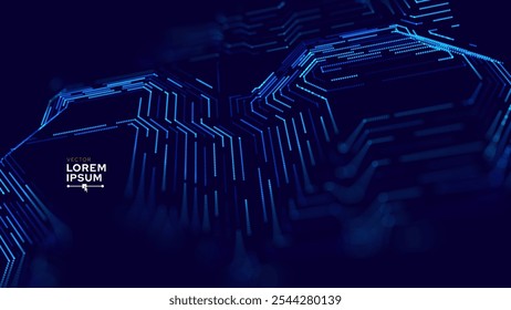 Fondo de circuito digital de alta tecnología. CPU Microchip Diseño de Tablero eléctrico azul Abstractas. Partículas digitales con rastros que forman el patrón tecnológico. Ilustración vectorial.