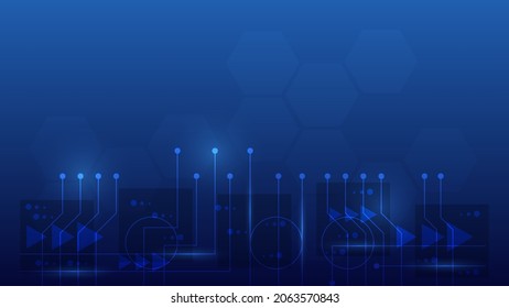 Hi-tech digital circuit board. AI  electrical lines connected on blue lighting futuristic technology background. vector illustration