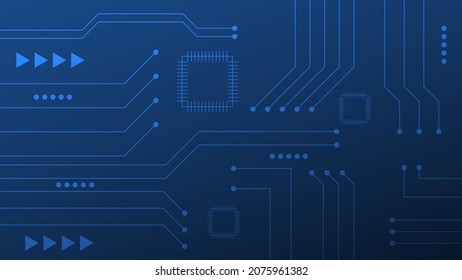 Hi-tech digital circuit board. AI pad and electrical lines connected on blue lighting background. vector illustration