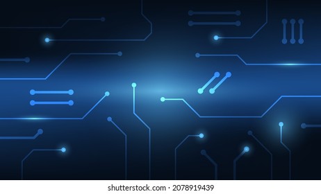 Hi-tech digital circuit board. AI pad and electrical lines connected on blue lighting background with copy space. futuristic design element concept. vector illustration