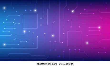 Hi-tech digital circuit board. AI pad and electrical lines connected on blue and purple lighting background. futuristic design element concept. vector illustration