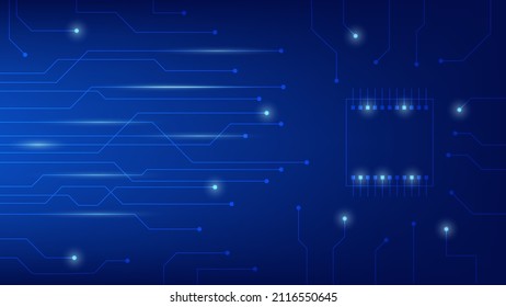 Tarjeta de circuito digital de alta tecnología. Almohadilla de IA y líneas eléctricas conectadas con fondo de iluminación azul. concepto de elemento de diseño futurista. ilustración vectorial