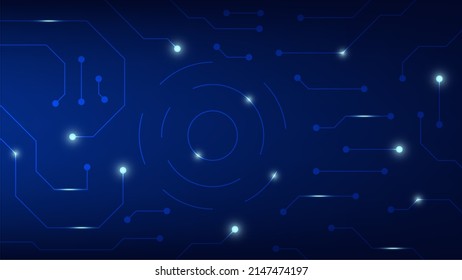 High-Tech-Digital-Schalttafel. AI-Pad und elektrische Leitungen auf blauem Hintergrund. Konzept des futuristischen Technologiedesigns