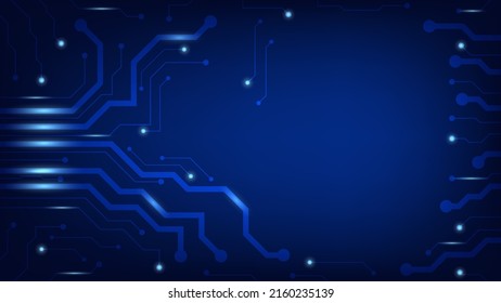 Hi-tech digital circuit board. AI pad and electrical lines connected on blue lighting background with copy space. futuristic technology design element concept