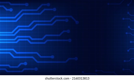 Hi-tech digital circuit board. AI pad and electrical lines connected on blue lighting background. futuristic technology design element concept