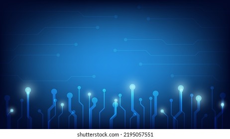 Tarjeta de circuito digital de alta tecnología. Almohadilla de IA y líneas eléctricas conectadas con fondo de iluminación azul. concepto de elemento de diseño de tecnología futurista
