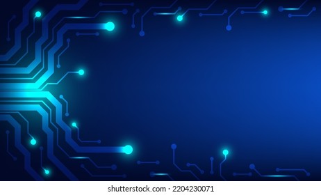 Hi-tech digital circuit board. AI pad and electrical lines connected on blue lighting background