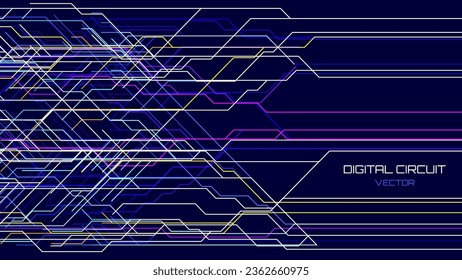 Hi-Tech Digital Circuit Board Lines Background. Electrical Lines Connections Blue Background. Futuristic Technology Design Element Concept. Vector Illustration.