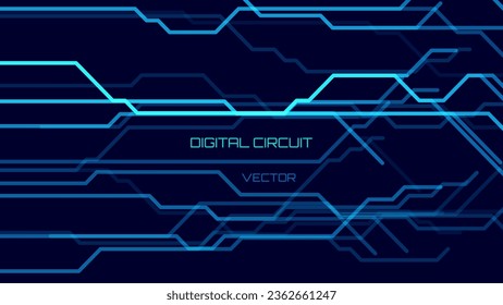 High-Tech Digital Circuit Board vereint Hintergrund. Elektrische Leitungen verbinden blauen Hintergrund. Konzept für futuristische Technologie-Design-Elemente. Vektorgrafik.