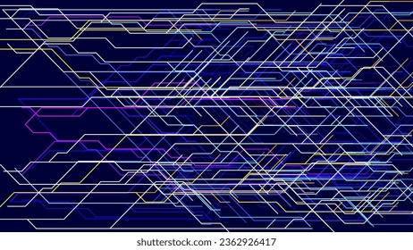 Hi-Tech Digital Circuit Board Lines Background. Electrical Lines Connections Blue Background. Futuristic Technology Design Element Concept. Vector Illustration.