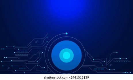 Hi-tech digital connect and communication technology with electronic circuit board futuristic on dark blue background. Vector illustration.