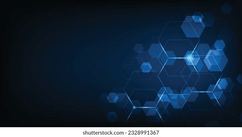 Hi-tech digital hexagon background. Geometric design with hexagons on dark blue background. 