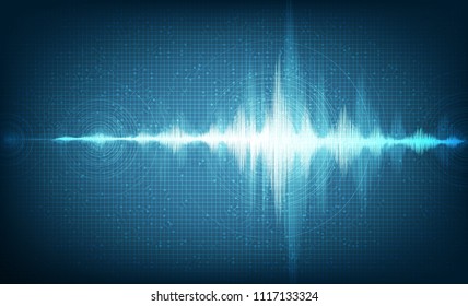 Hi-Tech Digital Sound Wave Low and Hight Style with Circle Vibration on Light Blue Background,technology and earthquake wave  diagram concept,design for music studio and science,Vector Illustration.