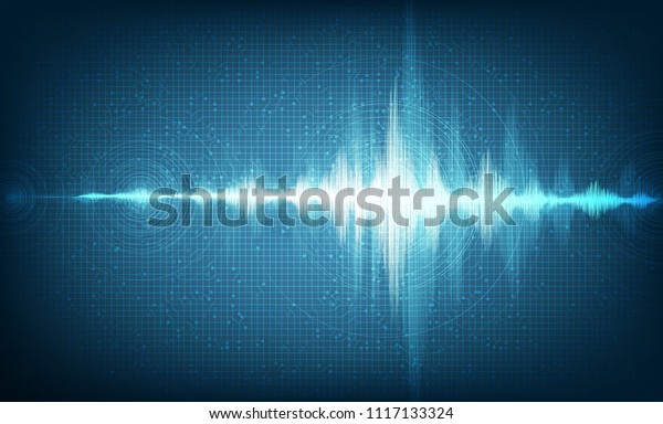 Hi-Tech Digital Sound Wave Low and Hight
Style with Circle Vibration on Light Blue Background,technology and
earthquake wave  diagram concept,design for music studio and
science,Vector
Illustration.
