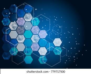 Hi-tech digital technology circuit, concept, technology, hexagon elements, with  gradient corner polygonal on dark blue background. vector illustration abstract