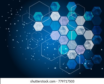 Hi-tech digital technology circuit, concept, technology, hexagon elements, with  gradient corner polygonal on dark blue background. vector illustration abstract