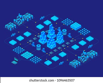Hi-tech digital technology concept. Futuristic circuit board. Electronic motherboard. Communication and engineering concept. Vector isometric illustration