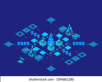 Hi-tech digital technology concept. Futuristic circuit board. Electronic motherboard. Communication and engineering concept. Vector isometric illustration