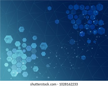 Hi-tech digital technology concept. hexagon elements, with geometry light blue polygon on dark blue background with hexagonal shapes. Circle, Lines and Dots in framework. The good for your design.