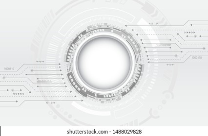 Hi-tech Digital Technology Concept. Illustration High Computer Technology On Grey Background.  Abstract Futuristic Circuit Board.