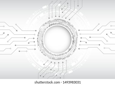 Hi-tech digital technology concept. Illustration high computer technology on grey background.  Abstract futuristic circuit board.