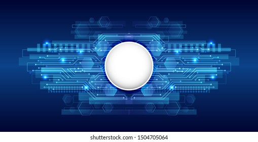 Hi-tech digital technology concept. Illustration high computer technology on blue background.  Abstract futuristic circuit board.