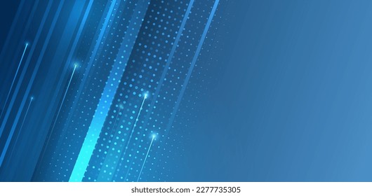 Hi-tech digital technology concept. Illustration of high computer technology on blue background. Abstract futuristic design. Sci-fi, dynamic lines vector illustration. 