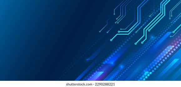 Hi-tech digital technology concept. Illustration of high computer technology on blue background. Abstract futuristic design. Sci-fi, dynamic vector illustration.