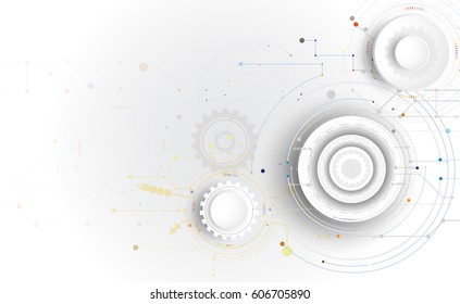 Hi-tech digital technology design colorful on circuit board and gear wheel engineering,Digital telecoms technology concept,Abstract futuristic-technology on white color background.Vector illustration 