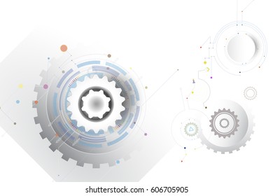Hi-tech digital technology design colorful on circuit board and gear wheel engineering,Digital telecoms technology concept,Abstract futuristic-technology on white color background.Vector illustration 