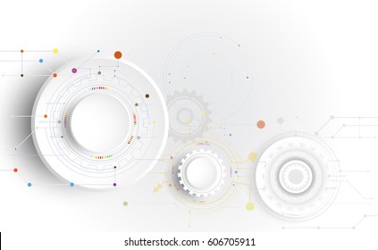 Hi-tech digital technology design colorful on circuit board and gear wheel engineering,Digital telecoms technology concept,Abstract futuristic-technology on white color background.Vector illustration 