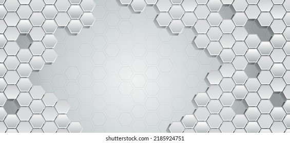 Hi-tech digital technology and engineering concept. Wide Sci-fi template with polygons. Futuristic illustration. Abstract hexagon science on the grey background.