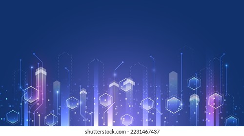 Hi-tech digital technology and engineering concept. Wide Sci fi template with polygons. Abstract hexagons science on the blue background.