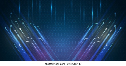 Hi-tech digital technology and engineering concept. Wide Sci fi template with polygons. Abstract hexagons science on the blue background.