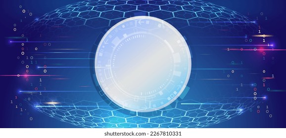 Hi-tech digital technology and engineering concept. Wide Sci fi template with polygons. Abstract hexagons science on the blue background.