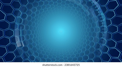 Hi-tech digital technology and engineering concept. Wide Sci fi template with perspective polygons. Abstract hexagons science on the blue background.