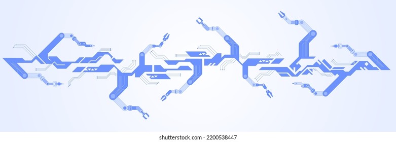 High-Tech Digital-Technologie und Engineering Thema Industrie 4.0 Intelligenz-Technologie mit Roboterarm. Intelligente industrielle Revolution im Fabrikprozess, einzelne flache Vektorgrafik-Hintergrund