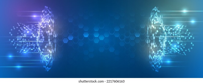 Hi-tech elements for presentation. Technology innovation concept template background. Sci-fi, artificial intelligence, engineering, big data visualization banner.