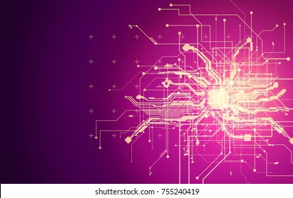 Hi-tech fantastic absract magenta background Christmas circuits vision banner or poster cool illustration