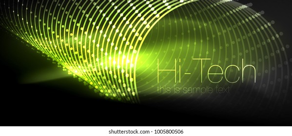 Hi-tech futuristic techno background, neon shapes and dots. Technology connection, big data, dotted structure, green color