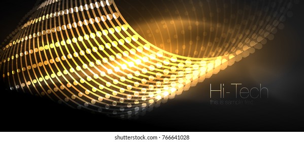 Hi-tech futuristic techno background, neon shapes and dots. Technology connection, big data, dotted structure