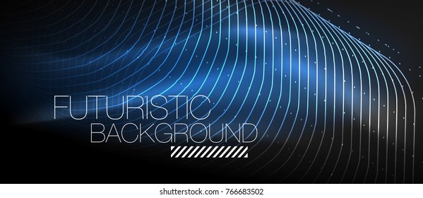Hi-tech futuristic techno background, neon shapes and dots. Technology connection, big data, dotted structure, blue color