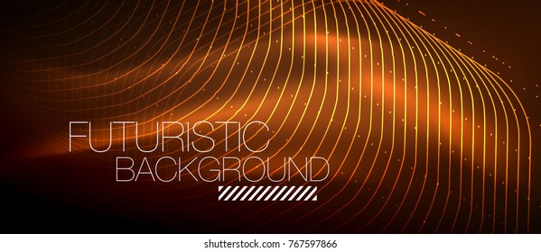 Hi-tech futuristic techno background, neon shapes and dots. Technology connection, big data, dotted structure, orange color