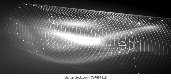 Fondo tecnológico futurista de alta tecnología, formas de neón y puntos. Conexión tecnológica, big data, estructura de puntos