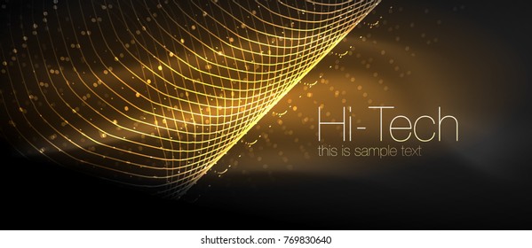 Hightech-futuristischer Techno-Hintergrund, Neonformen und Punkte. Technologieverbindung, Big Data, gepunktete Struktur