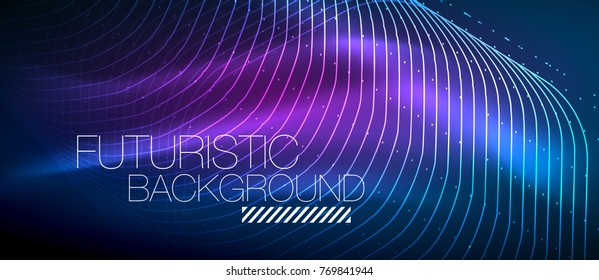 Hi-tech futuristic techno background, neon shapes and dots. Technology connection, big data, dotted structure, blue and purple colors