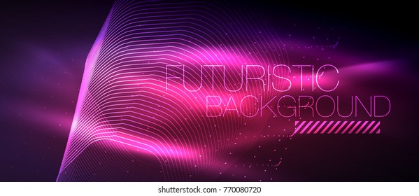 Hi-tech futuristic techno background, neon shapes and dots. Technology connection, big data, dotted structure, pink and purple colors