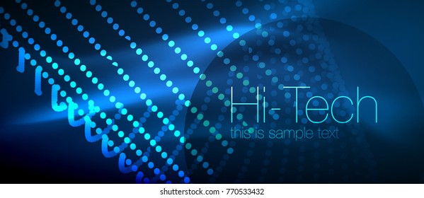 Hi-tech futuristic techno background, neon shapes and dots. Technology connection, big data, dotted structure. Blue color