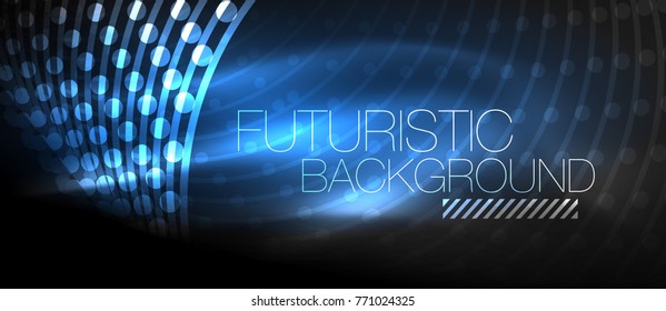 Hi-tech futuristic techno background, neon shapes and dots. Technology connection, big data, dotted structure, blue color